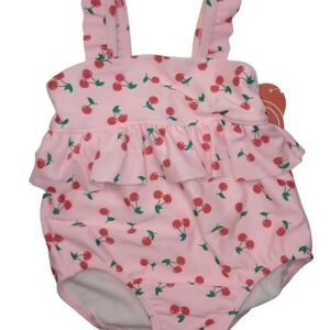 Wonder Nation -babygirl swimsuit -cherry pink and red swimsuit- Sz 6-9 months